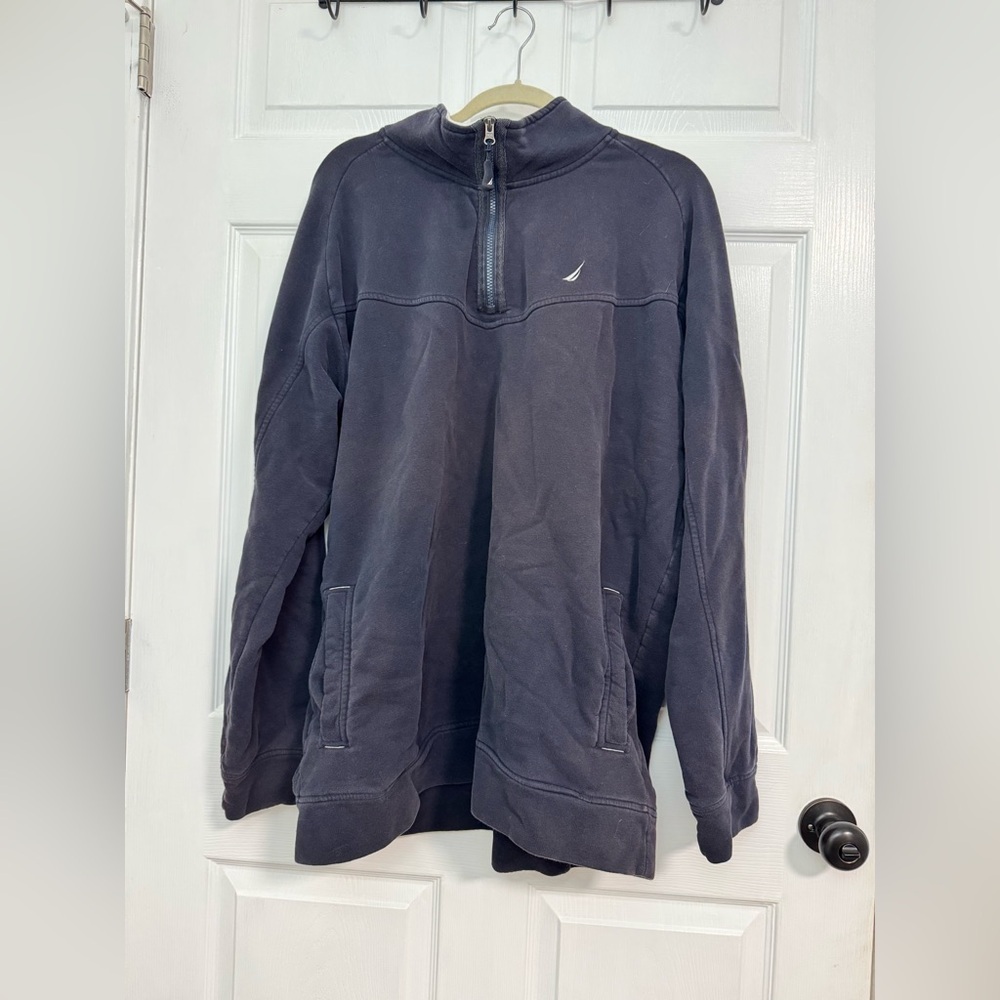 Nautica Black and Cream Quarter-Zip Pullover - XXL